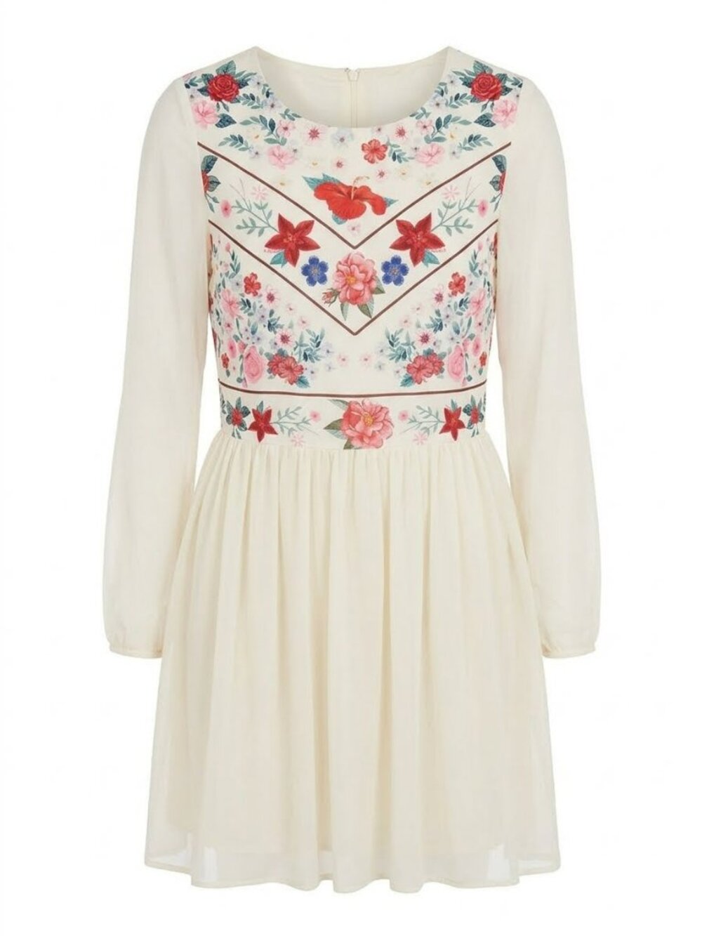 NWOT Cream Long Sleeve Dress with Flowers